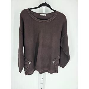 Textures Women's Long Sleeve Brown Scoop Neck Ribbed Cotton Sweater Size 1X